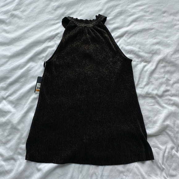 NEW Rachel Rachel Roy Black Gold Metallic Pleated Halter Neck Top - Picture 3 of 6